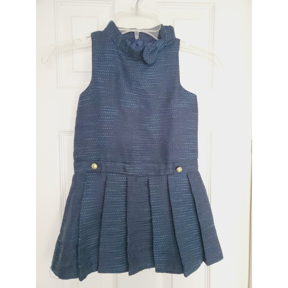 Janie and Jack‎ Dress Navy Blue Tweed Pleated Bow Preppy Special Occasion 4